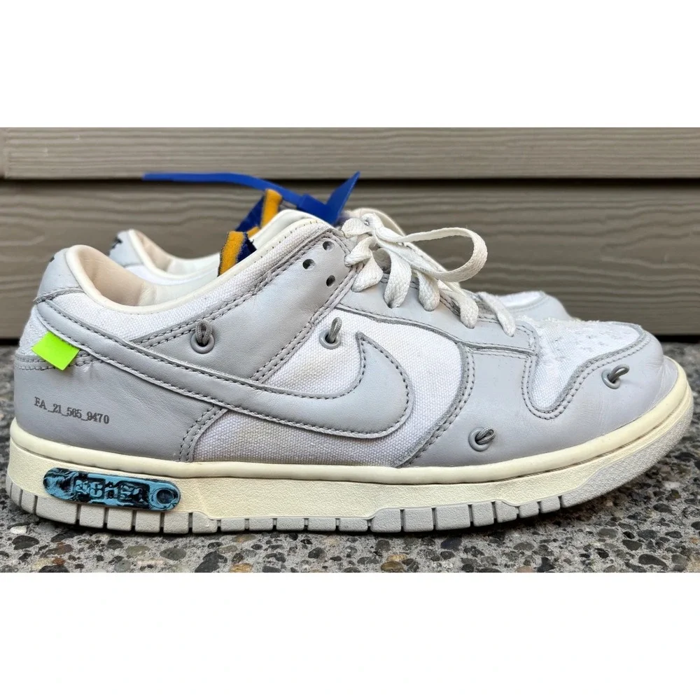 Nike Off-White X Dunk Low Lot 48 of 50 White Metallic Silver DM1602-107 Mens 8.5